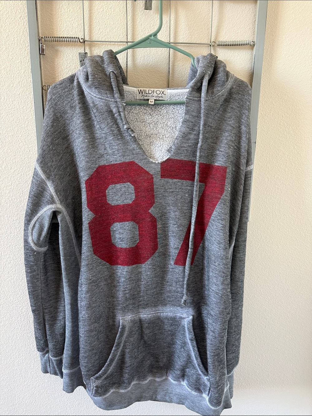 Wildfox Gray Hooded Pullover with Red 87 Graphic